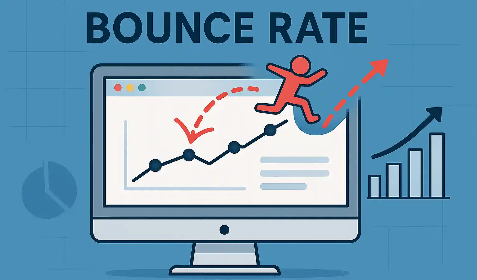 Die Bounce Rate ist eine wichtige Kennzahl im Online-Marketing. Sie gibt an, wie viele Nutzer deine Website besuchen und diese wieder verlassen, ohne mit weiteren Seiten oder Elementen zu interagieren Die Bounce Rate ist eine wichtige Kennzahl im Online-Marketing. Sie gibt an, wie viele Nutzer deine Website besuchen und diese wieder verlassen, ohne mit weiteren Seiten oder Elementen zu interagieren